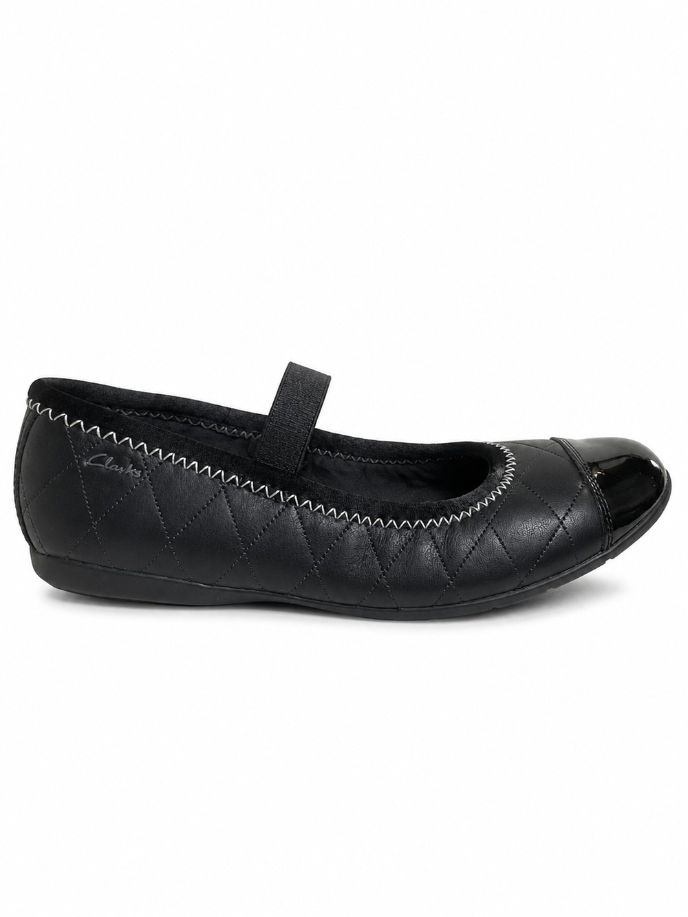 Clarks Kids Black Quilted Leather Mary Jane Flats Patent Toe Size 2.5